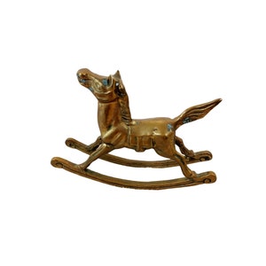 Vintage Solid Brass Rocking Horse 6&quot; x 4.5&quot; Decorative Collectible Patina