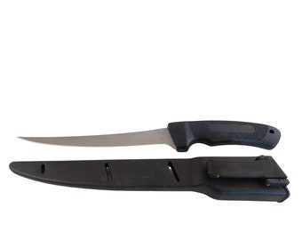 12.5" Fillet Fishing Knife Survival Black Hard Sheath Belt Loop 7" Blade SS
