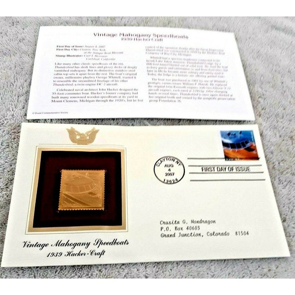 2007 Mahogany Speedboats Hacker Craft 22K Gold Replica of United States Stamp