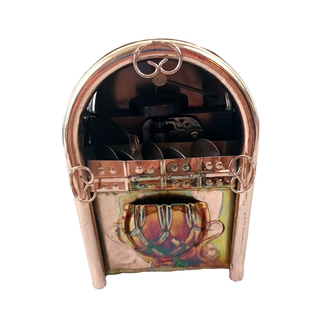 Vintage Handmade Brass Juke Box Music Box Colorful 6.25x4.25 Rock