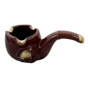 Vintage Pipe Shape Ashtray Cigar Holder Ceramic Korea 7.5&quot;x3.5&quot; Unused Brown
