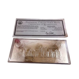 Nat Coll Mint 20 Dollar Sep 11th Silver Leaf Cert 7th Anniv Replublic of Liberia COA