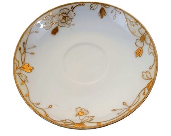 Nippon China  5.25" Saucer Indented Raised Gold Moriage Flower Vines Vintage