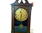 Antique 1960s Westminster 33 quot Chime Pendulum Clock Hardwood Case Glass Germany w Key