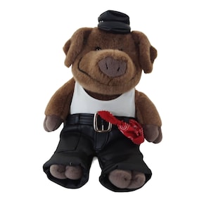 Plush Pig Boss Hog Stuffed Animal Toy Biker 1999 Vintage Ganz FAux Leathers 11&quot;