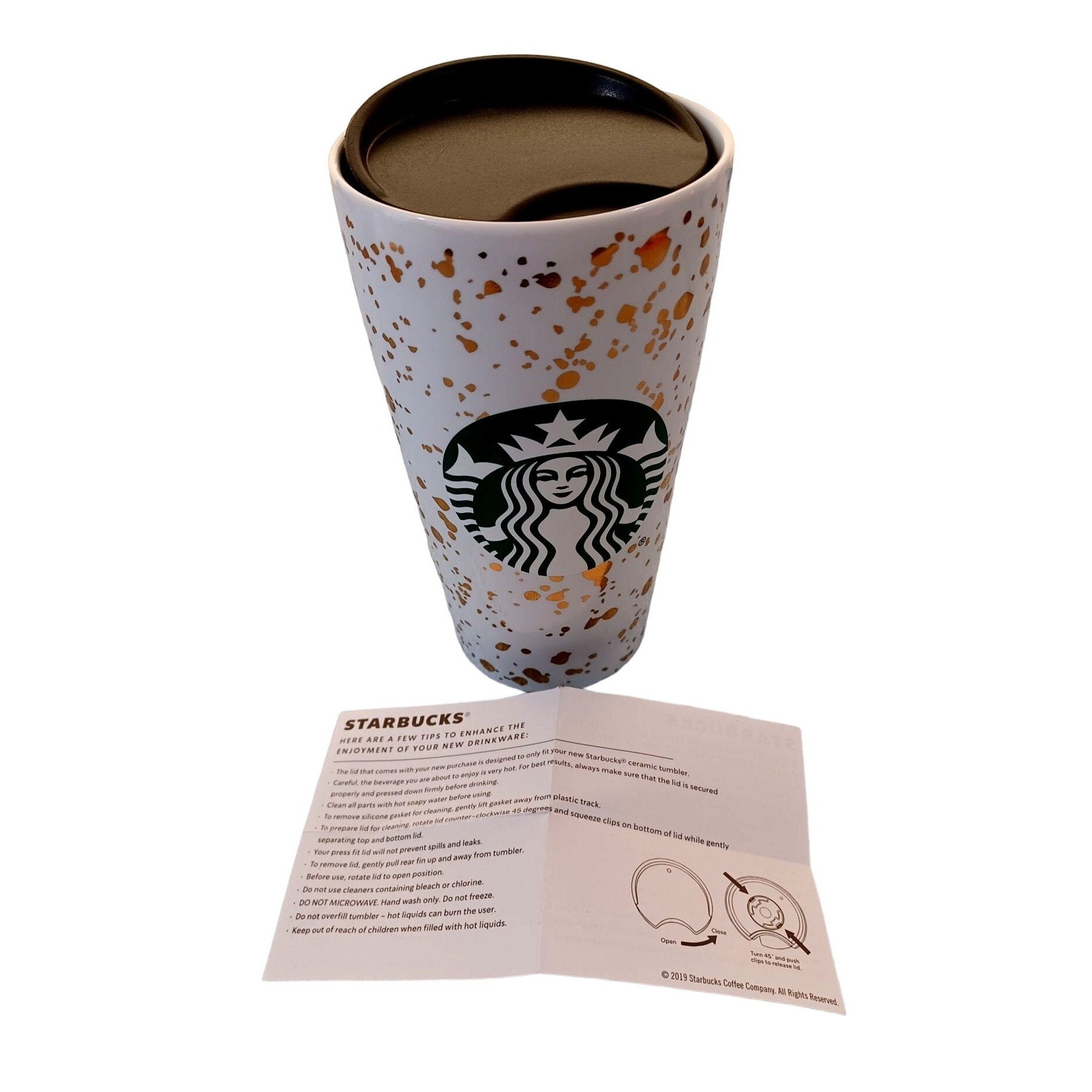 Starbucks White Classic Logo 12 oz Ceramic Hot Coffee Travel