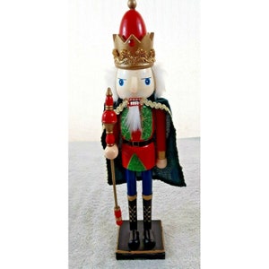 Vintage Tall 15&quot; Nutcracker Christmas Traditional Holiday Wood King Robe Scepter