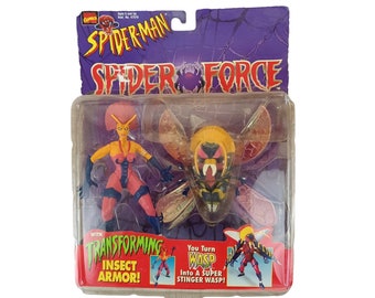 1997 NIB New Spider Man Spider Force Tranforming Wasp Action Figure Toy Biz
