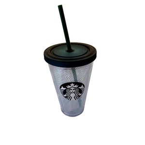 New Starbucks Coffee Clear Plastic Waves 6.5&quot; Cold Cup 16oz  w/Lid & Straw