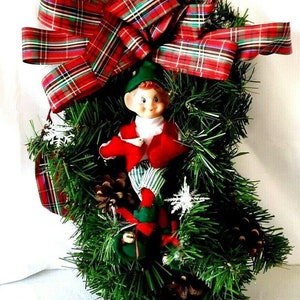 Vintage Collectible 1970&#39;s Hand Made Shelf Sitter Pixie Elf Wall Door Noël