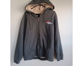 Denver Broncos Gray Fleece Lined Zip Front Hoodie NFL Pro Line Football XL