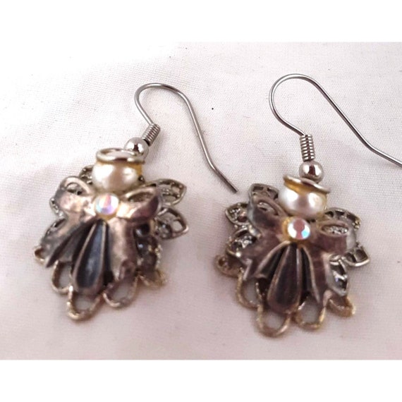 Silver Angel Vintage 1980's Filigree Hook Dangle … - image 2