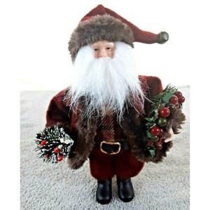 Vintage 11&quot; Santa Claus Red Plaid Tree Outfit St Nick Decor Father Christmas