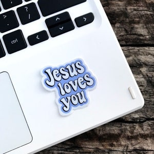 blue "Jesus loves you" sticker (weatherproof) | weatherproof stickers, waterproof stickers, bumper stickers, laptop stickers, Jesus stickers