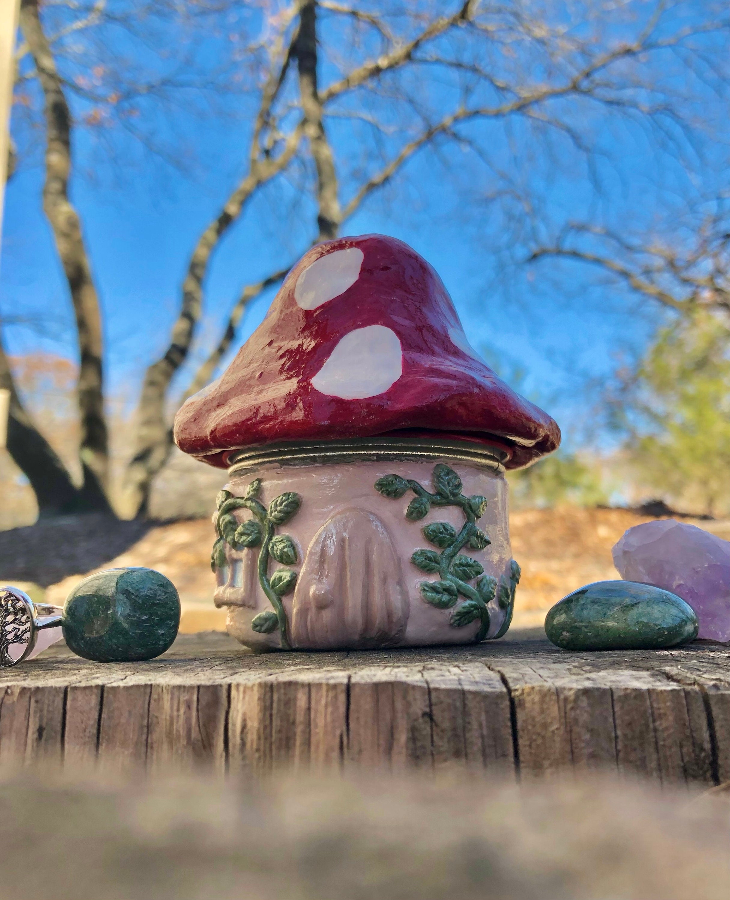 Ceramic Mushroom Jar with Lid-Handmade Ceramic Jar-Mushroom Ceramic Jar-Mushroom Pottery-Red Mushroom Ceramic-Mushroom Jar-Red Mushroom Jar