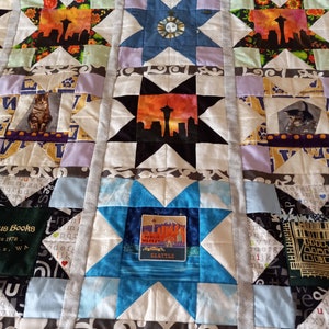 Seattle Art Quilt: Vintage Fabrics, Sports Icons--perfect Father's Day gift!