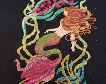 Embroidered Mermaid Art Nouveau full zip hoodie
