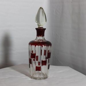 Red And clear cut cameo glass decanter Vintage / antique