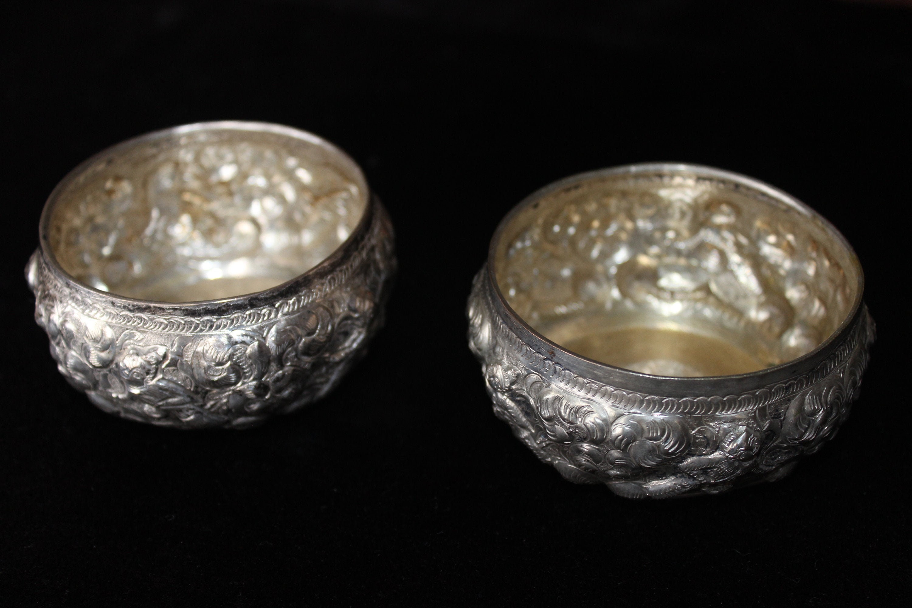 Hindu Indian silver plated rice bowls / Silver Offering or Temple Bowls