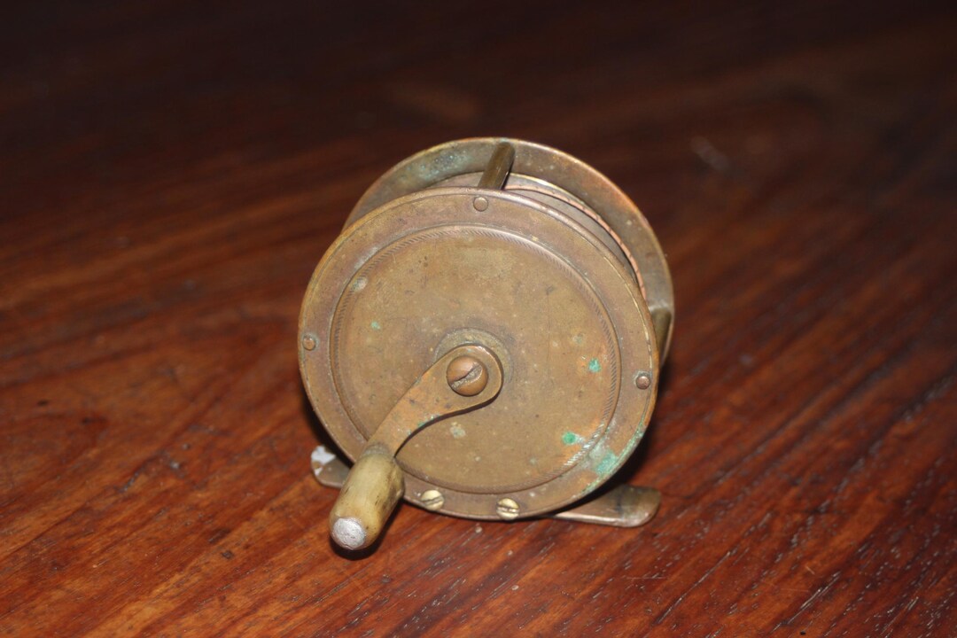 Moulinet De Pêche Antique En Laiton Bronzé – 4 Pouces, Lourd, Vintage – Qualité