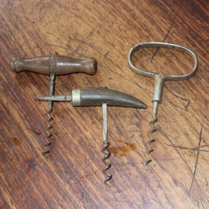 Antique Corkscrew Trio | Turned Wood, Horn Handle, Wire Loop (Late 19th C.)
