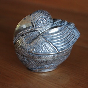 Cambodian silver betel nut box , silver bird /Pill box