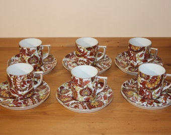 Set of 6 espresso paisley pattern coffee cups - Made in Japan