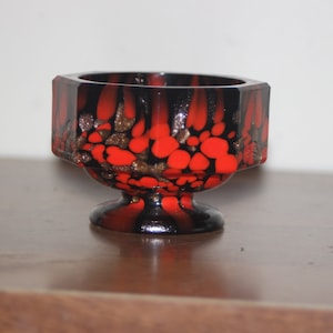 MCM Weil Murano Glass Salt Black, Red & Gold Aventurine /vase ,bowl ,salt