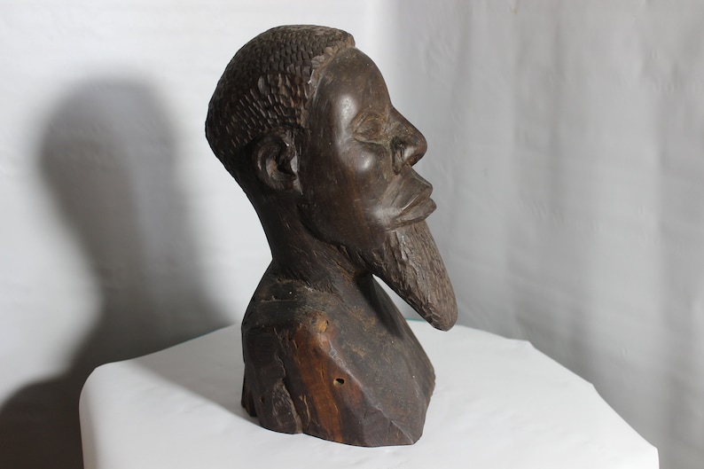 tribal carving vintage carved wooden bust African Head