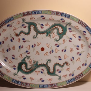 Dragons CHINESE ZHONGGUO JINGDEZHEN hand painted / large platter / sauce bowl ,Porcelain