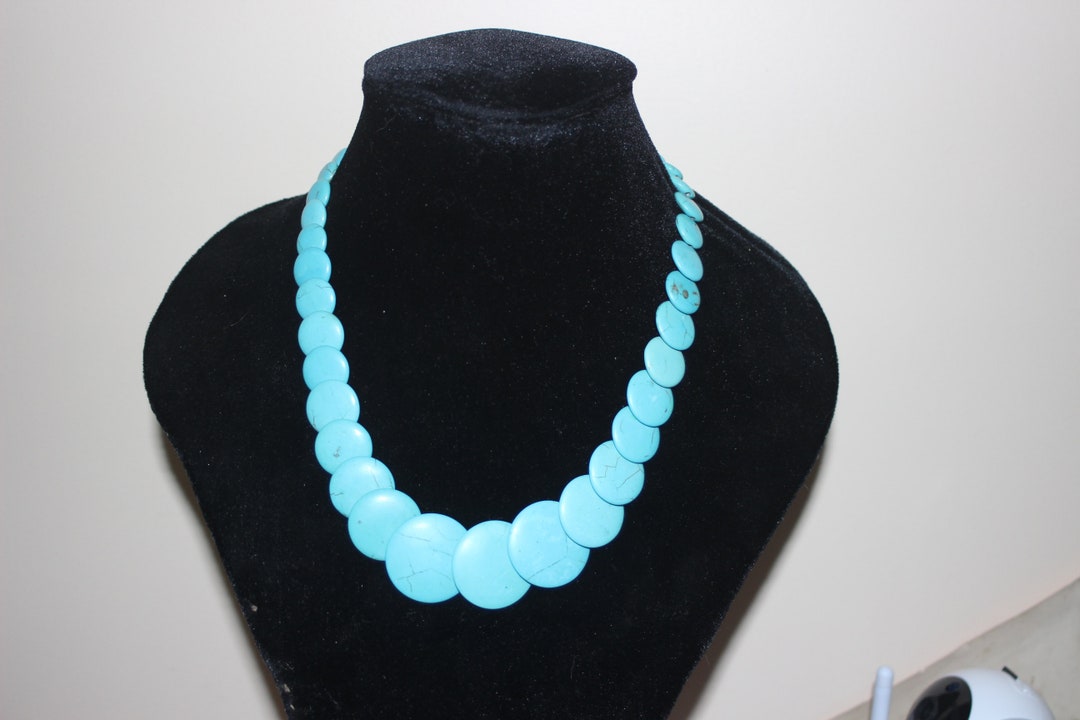 Cut Turquoise Disc Graduated Turquoise Disc Bead Necklace, 550mm - Etsy