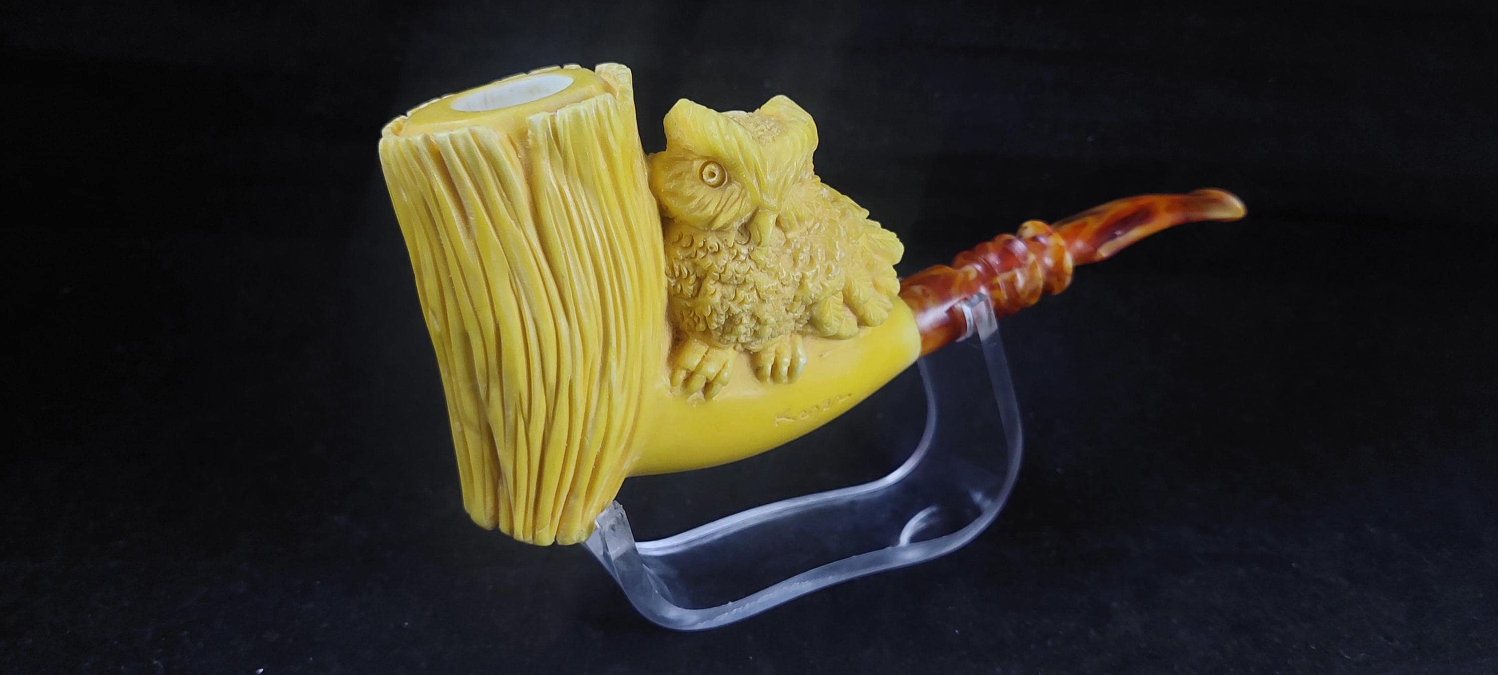 Mystical Owl: Symbol of Wisdom and Night meerschaum pipe, block meerschaum,Turkish meerschaum, Speci