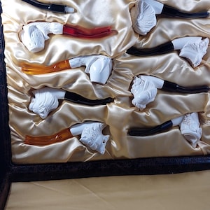 10 different figure meerschaum pipe with extra5 stems İn a special case, Collection Pipes, Best gift for him,