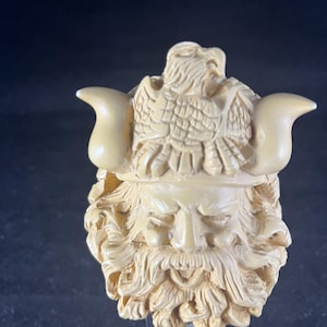Meerschaum Carving Masterpiece Nordic Mythology Pipe Viking Chieftain with Bearded Face Eagle Crowned Viking Meerschaum Pipe