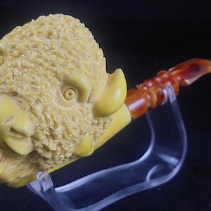 Buffalo hand carvedmeerschaum pipe, block meerschaum,Turkish meerschaum, Special meerschaum pipe design