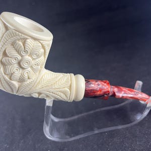 Floral Design Meerschaum Pipe – Unique Flower Pattern Meerschaum Pipe – Handmade Turkish Pipe - Artisan Meerschaum Pipe – Carved Floral