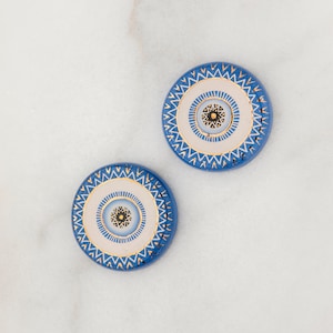 Set of 2 - Mini Size Handmade Ceramic Evil Eyes / BLUE / Wall Hanging