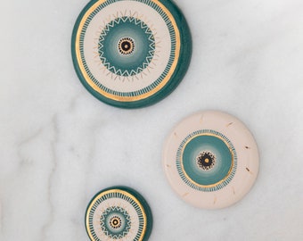 Set of 2 - Small & Mini Size Handmade Ceramic Evil Eyes / Wall Hanging