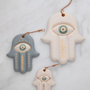 Handmade Ceramic HAMSA Hand of Fatima WHITE image 3