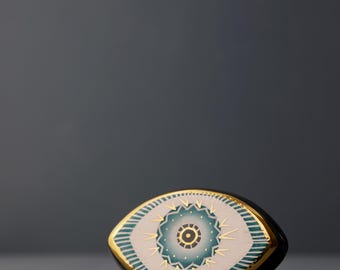 Handmade Gold Decorated Ceramic Evil Eye | The Eye Wall Hanging | MINI | 10cm x 5cm (3,9''x 1,9'')