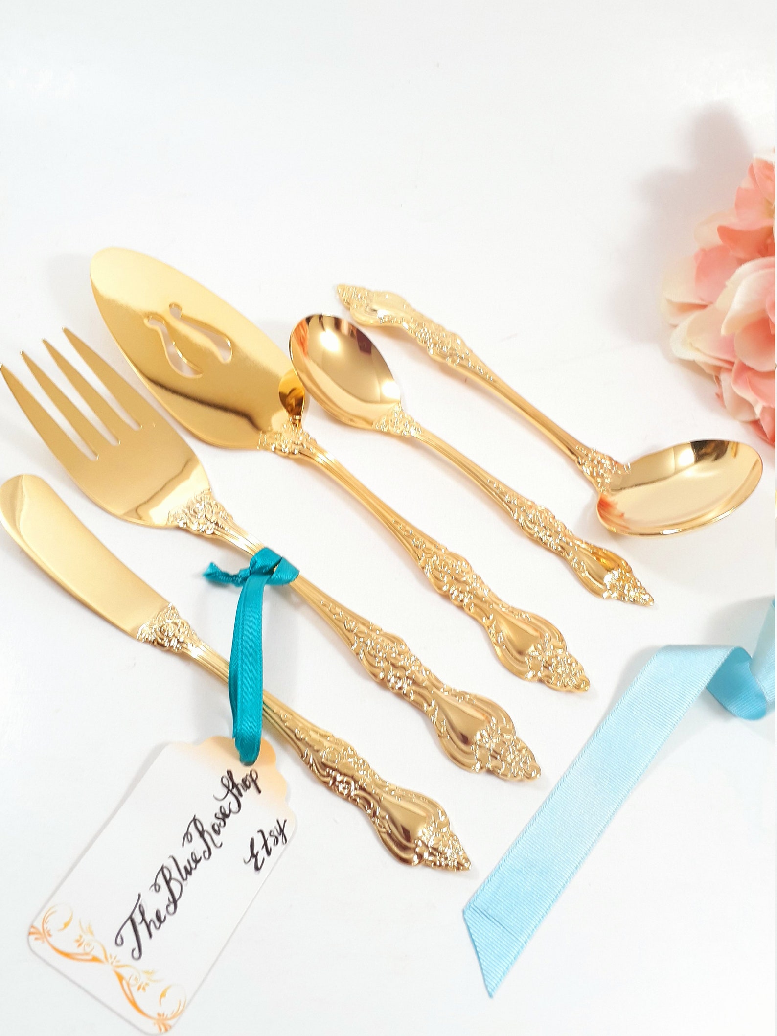 5Pc Gold Flatware Gold Hostess Set Barclay and Geneve Fancy Etsy