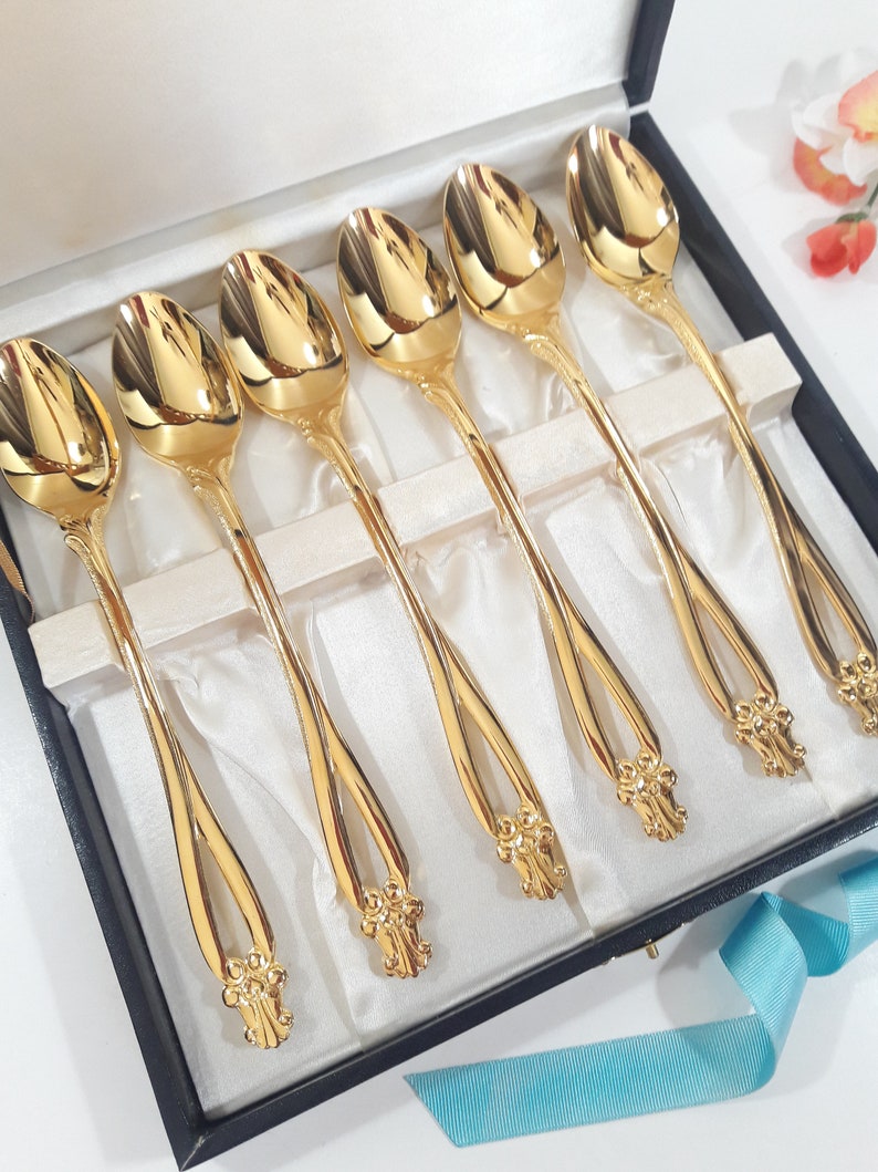 Gold Flatware Iced Tea Spoons Dessert Spoons By National Etsy