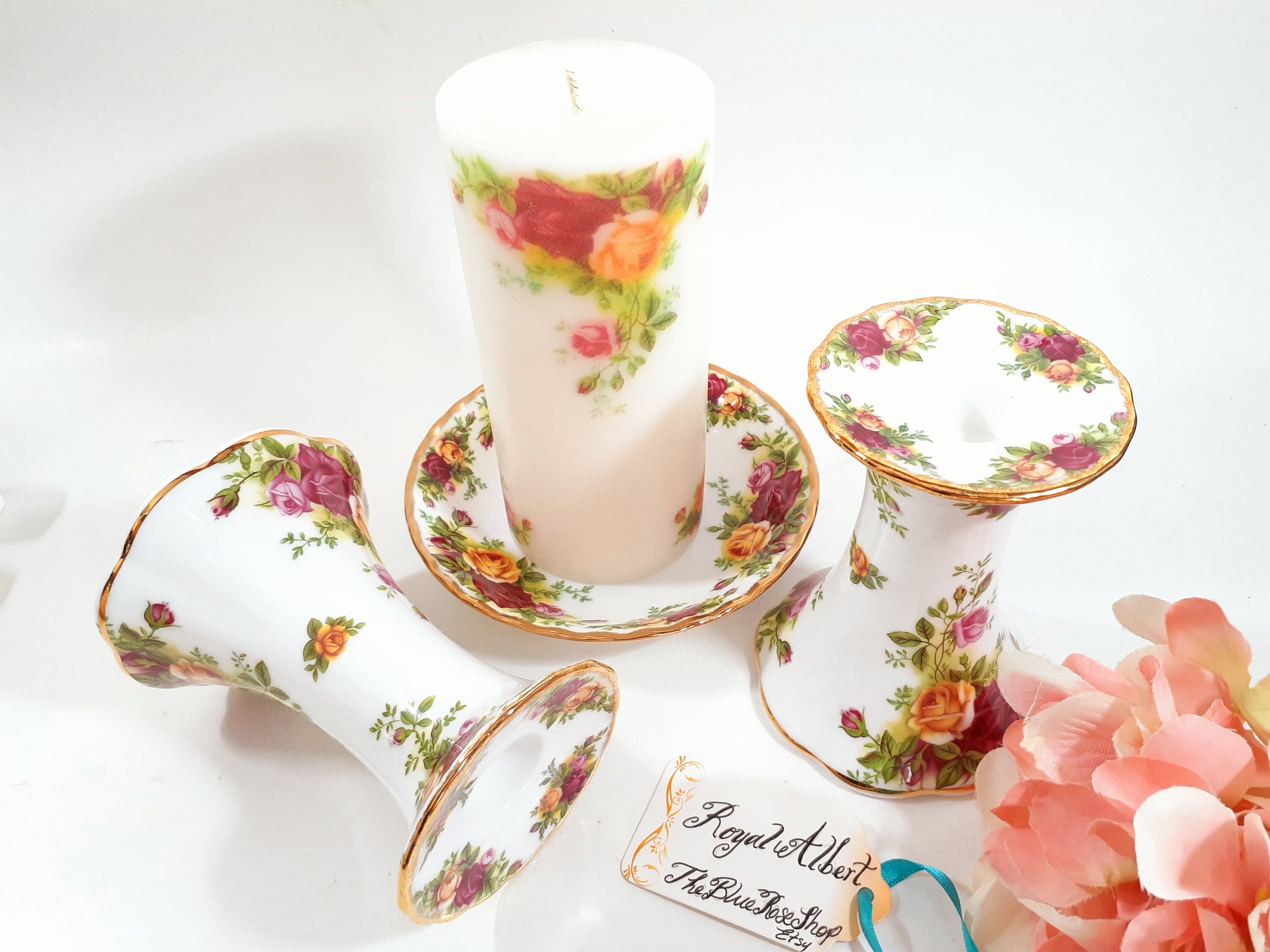 Royal Albert Old Country Roses Candle Saucer Candle Stick Etsy