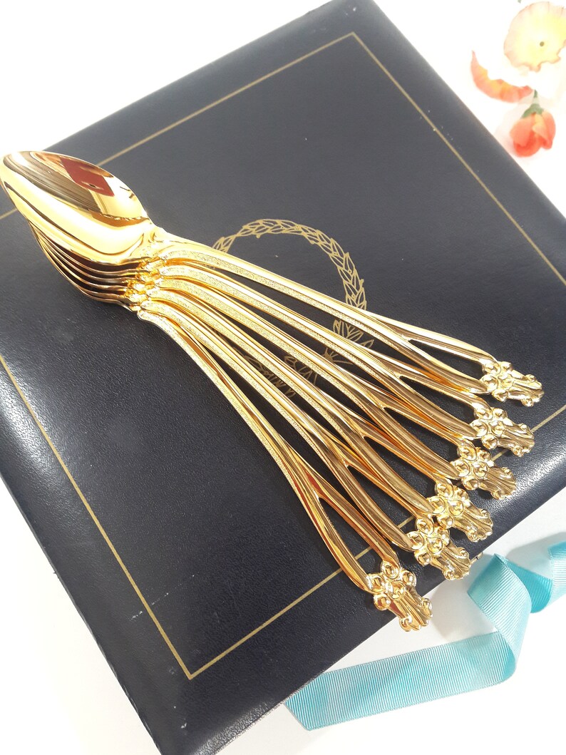 Gold Flatware Iced Tea Spoons Dessert Spoons By National Etsy