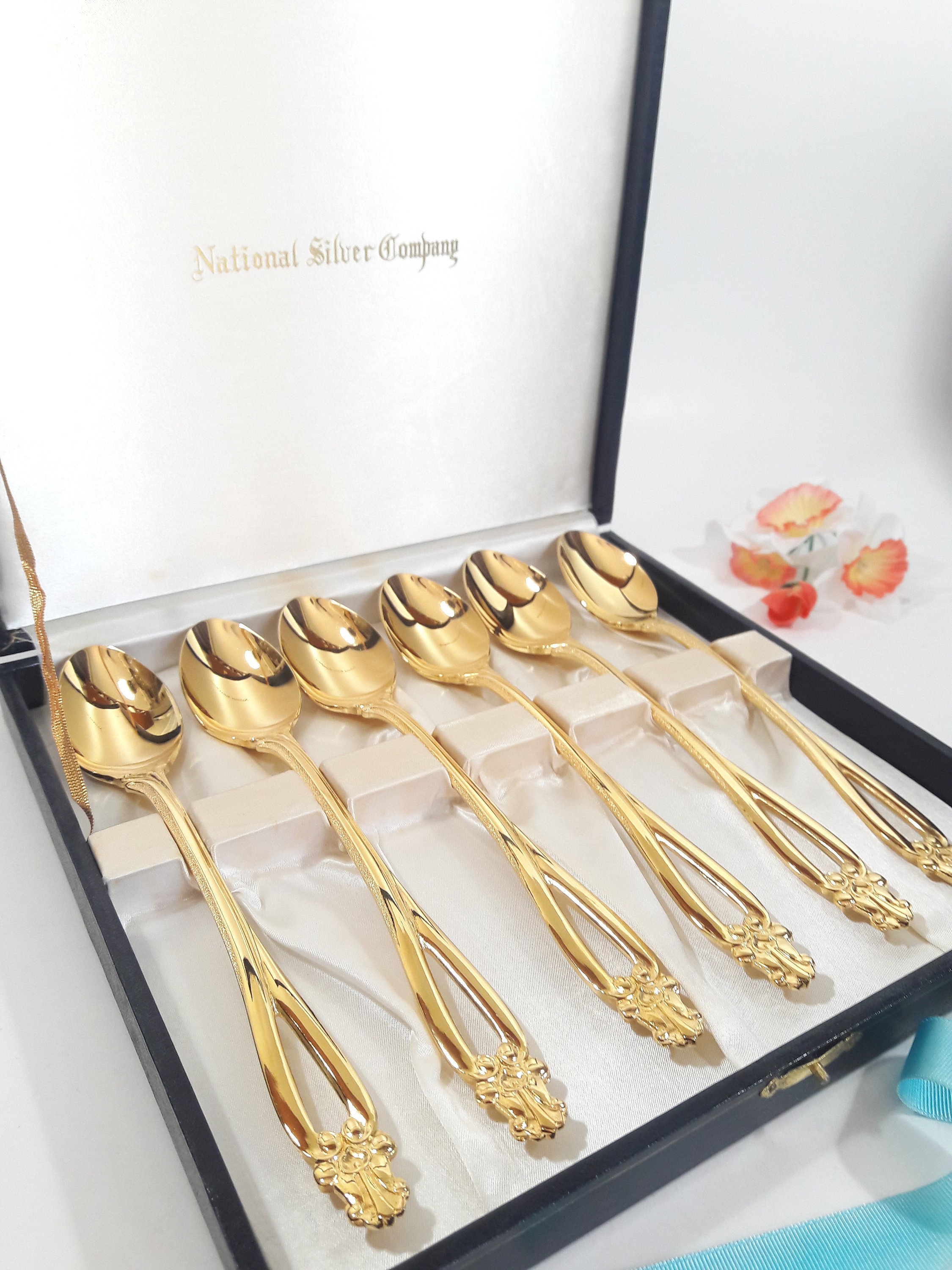 Gold Flatware Iced Tea Spoons Dessert Spoons By National Etsy