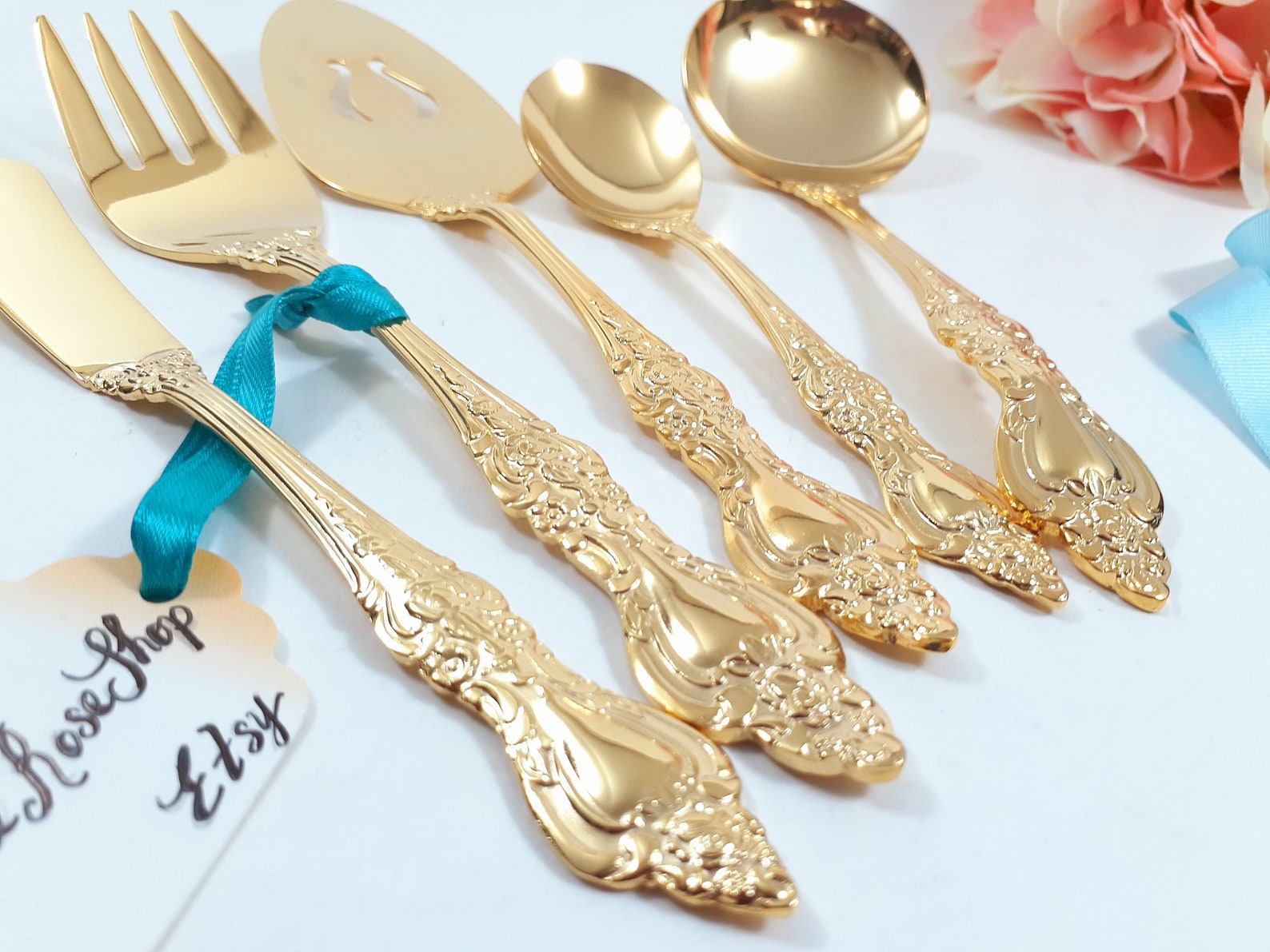 5Pc Gold Flatware Gold Hostess Set Barclay and Geneve Fancy Etsy