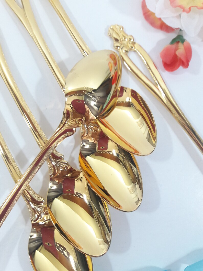Gold Flatware Iced Tea Spoons Dessert Spoons By National Etsy