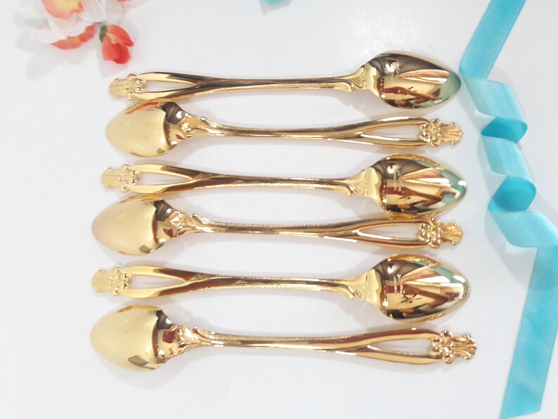 Gold Flatware Iced Tea Spoons Dessert Spoons By National Etsy