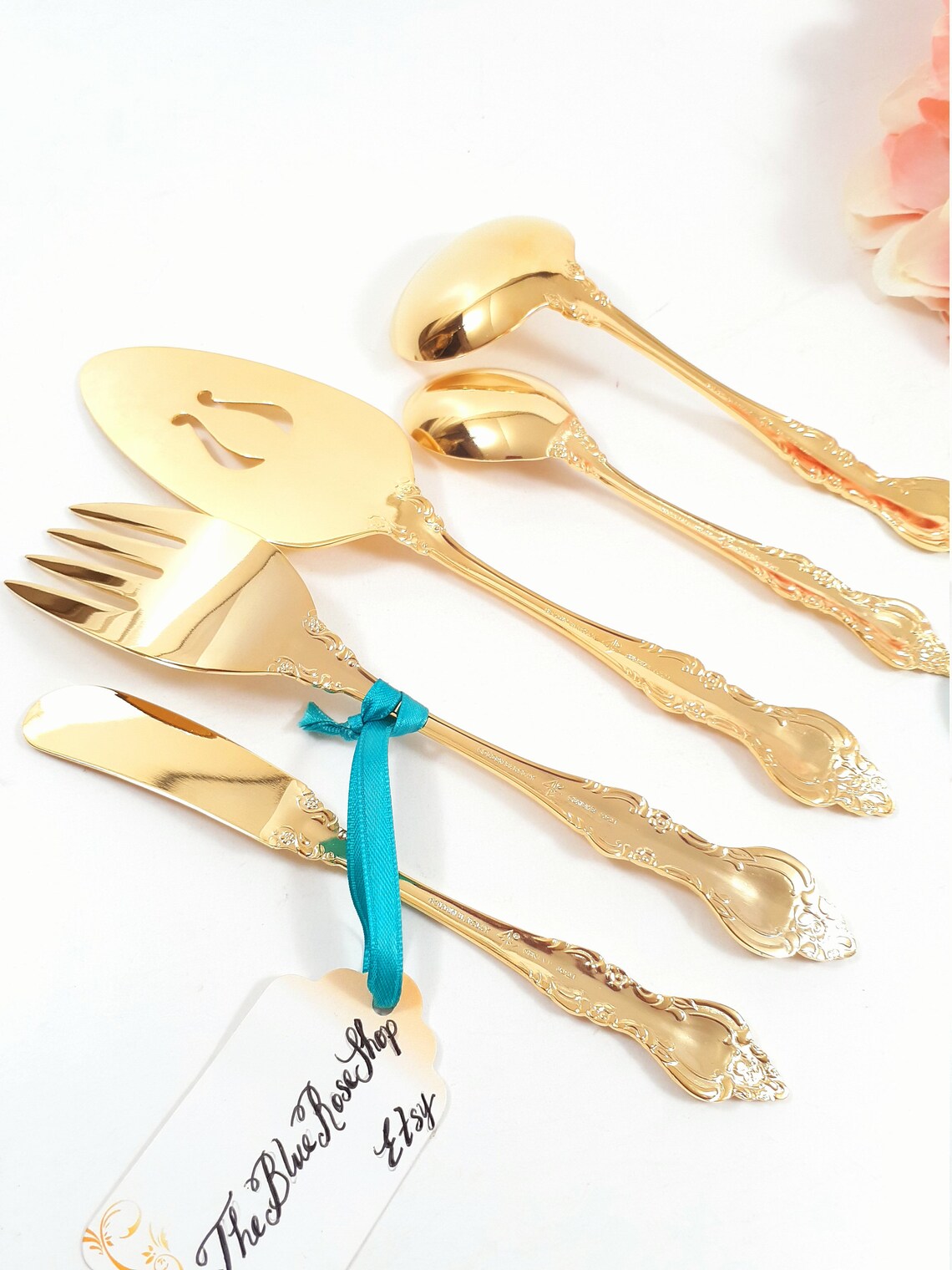 5Pc Gold Flatware Gold Hostess Set Barclay and Geneve Fancy Etsy