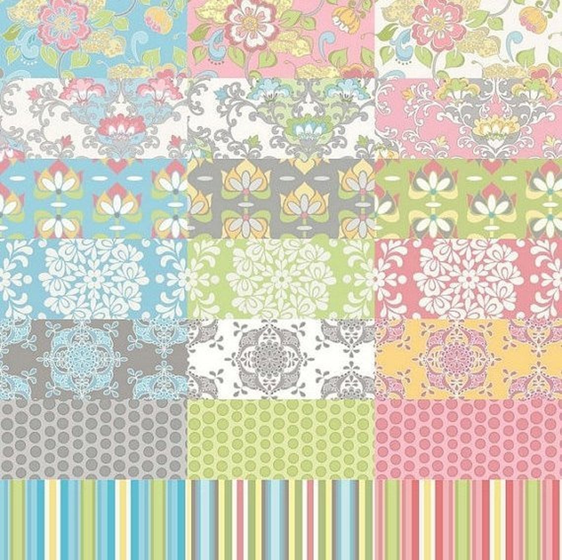 Riley Blake 100 Cotton Fabric Priscilla Lotus Flowers Gray Etsy